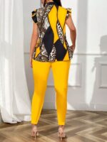 Compleu Zelmira format din Camasa cu Print Geometric si Pantalon Galben - imagine 2