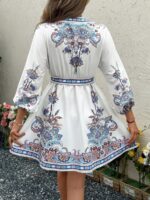 Rochie Scurta Nettan Alba cu Print Albastru - imagine 2