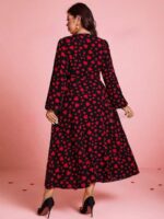 Rochie Midi Brianna Neagra cu Inimioare Rosii - Marimi Mari - imagine 2