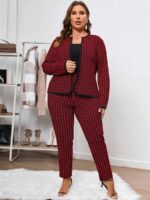 Compleu cu Pantalon Esra Grena cu Print Geometric Negru - Marimi Mari