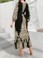 Rochie Lunga Geralde Neagra cu Print Auriu - imagine 2