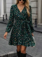 Rochie Scurta Delya Verde Inflorata
