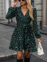Rochie Scurta Delya Verde Inflorata - imagine 3