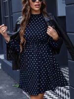 Rochie Scurta Monika Bleumarin cu Buline Albe
