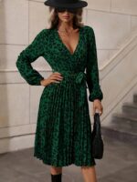 Rochie Midi Sevilla Verde Animal Print Plisata - imagine 3