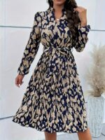 Rochie Midi Bleumarin cu Print Bej