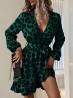 Rochie Scurta Miruna Verde Animal Print - imagine 3
