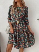 Rochie Scurta Sancha Verde Inflorata - imagine 3
