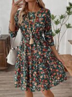 Rochie Scurta Sancha Verde Inflorata
