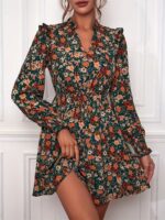 Rochie Scurta Lilly Verde Inflorata - imagine 3
