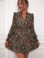 Rochie Scurta Lilly Verde Inflorata