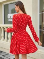 Rochie Scurta Delia Rosie cu Buline Albe - imagine 2