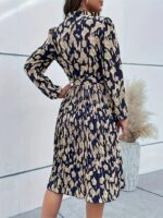 Rochie Midi Bleumarin cu Print Bej - imagine 2