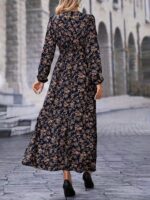 Rochie Lunga Marada Bleumarin cu Print Floral Maro - imagine 2