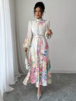 Rochie Lunga Juana Alba cu Print Floral Multicolor