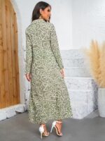 Rochie Lunga Fiorella Vernil cu Print Geometric Alb - imagine 2