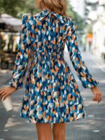 Rochie Scurta Michela Albastra cu Frunze Multicolore - imagine 2