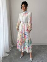 Rochie Lunga Juana Alba cu Print Floral Multicolor - imagine 3