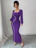 Rochie Lunga Mariska Mov cu Paiete Argintii - imagine 4