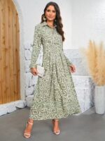 Rochie Lunga Fiorella Vernil cu Print Geometric Alb
