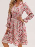 Rochie Scurta Adriela Gri Deschis cu Print Floral Roz - imagine 3