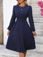 Rochie Midi Raila Bleumarin cu Buline Albe