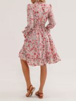 Rochie Scurta Adriela Gri Deschis cu Print Floral Roz - imagine 2