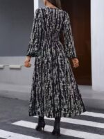 Rochie Midi Diona Neagra cu Print Bej - imagine 2