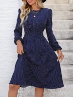 Rochie Midi Raila Bleumarin cu Buline Albe - imagine 3