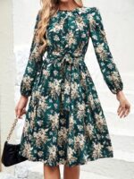 Rochie Scurta Zorra Verde cu Print Floral bej - imagine 3