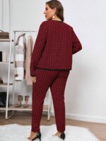 Compleu cu Pantalon Esra Grena cu Print Geometric Negru - Marimi Mari - imagine 2
