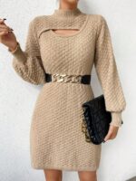 Rochie Tricotata Scurta Yasmina Bej - imagine 3