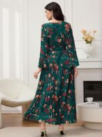 Rochie Lunga Hiba Verde Inflorata Plisata - imagine 2