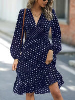 Rochie Scurta Felisa Bleumarin cu Buline Albe
