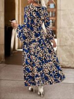Rochie Lunga Clice cu Animal Print Albastru - imagine 2