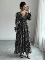 Rochie Lunga Paula Neagra cu Print Alb