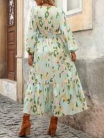 Rochie Midi Mereike Vernil cu Print Roz - imagine 2