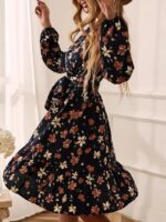 Rochie Scurta Michaela Neagra cu Frunze Maro si Bej - imagine 4