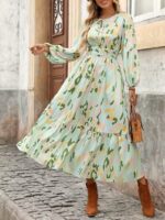 Rochie Midi Mereike Vernil cu Print Roz