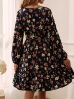 Rochie Scurta Michaela Neagra cu Frunze Maro si Bej - imagine 2