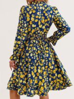 Rochie Scurta Aldina Bleumarin cu Print Floral Galben - imagine 2