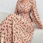 Rochie Midi Dikta Roz cu Print Maro - imagine 3