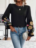 Bluza Dama Linna Neagra cu Broderie Multicolora