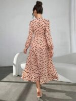 Rochie Midi Dikta Roz cu Print Maro - imagine 2