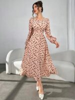 Rochie Midi Dikta Roz cu Print Maro