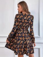 Rochie Scurta Heidrun Bleumarin cu Print Maro - imagine 2