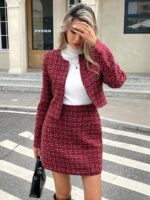 Compleu cu Fusta Scurta Semina Grena cu Print Alb