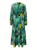 Rochie Lunga Akira cu Print Tropical Verde - imagine 2