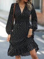 Rochie Midi Dolios Neagra cu Buline Albe - imagine 3
