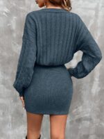 Rochie Tricotata Scurta Maika Gri Petrol cu Nasturi - imagine 2